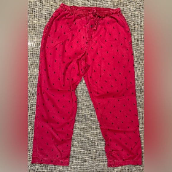 Polo Ralph Lauren Red PJ/Lounge Pants, Sz M 32-34, Navy Embroidered Ponies - Picture 1 of 9